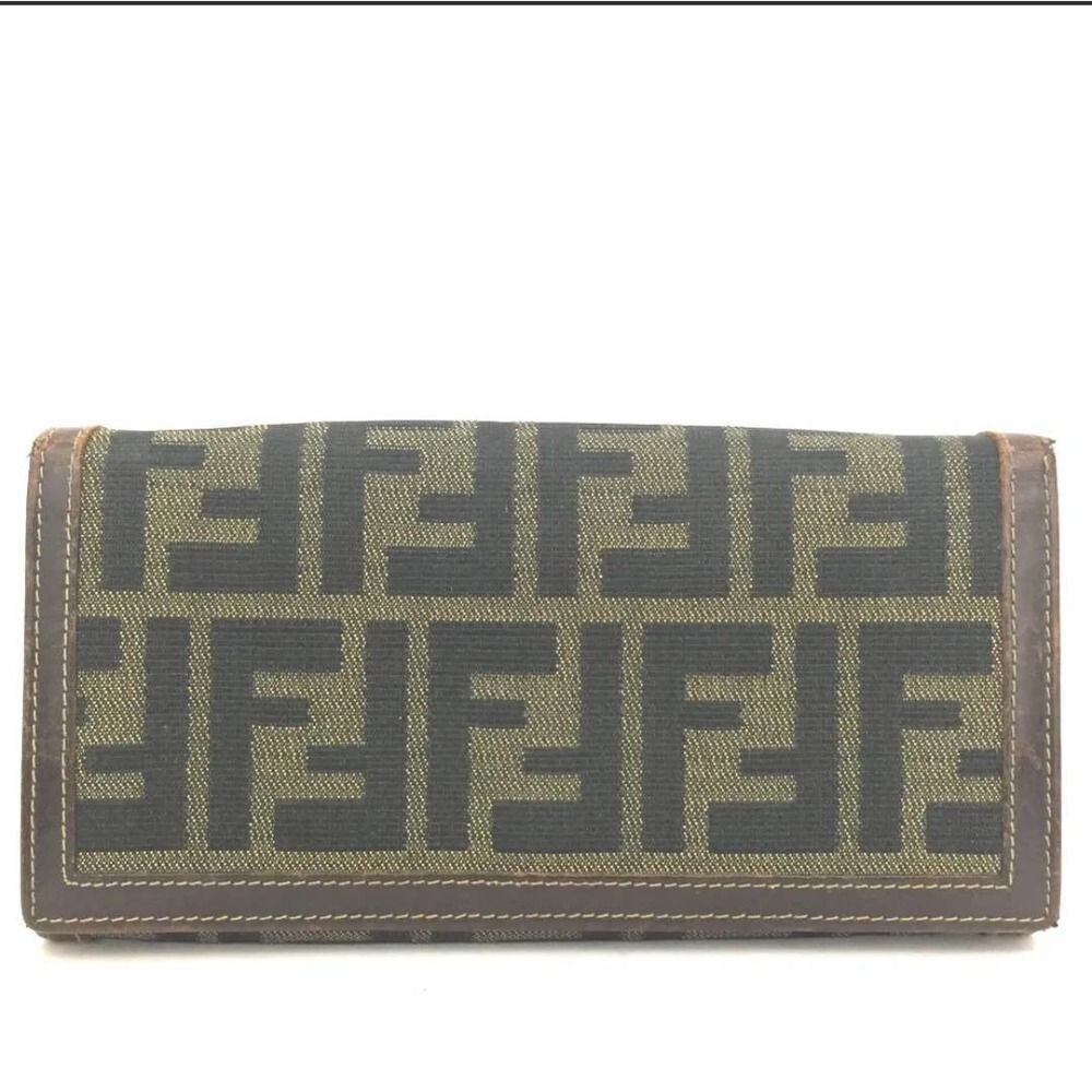 FENDI Zucca  Canvas Leather Bifold Long Wallet/1J2133